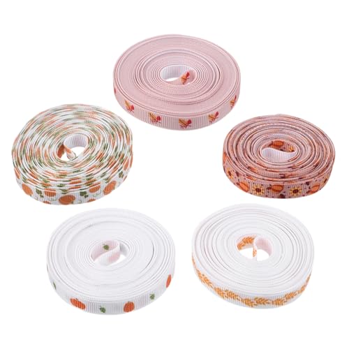 WOONEKY 5 Rollen Teiliges Thanksgiving Polyester Satinbänder mit Kürbis und Ahornblatt Motiv Robuste und Farbintensive Geschenkbandrollen für Herbst Deko Bastelprojekte und WOONEKY 5 Rollen Teiliges Thanksgiving Polyester Satinbänder mit Kürbis und Ahornblatt Motiv Robuste und Farbintensive Geschenkbandrollen für Herbst Deko Bastelprojekte und von WOONEKY
