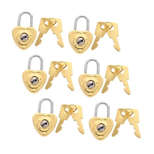 WOONEKY 6 Sätze Mini Herzförmiger Vorhängeschloss Dekorative für Tagebücher Bastelarbeiten und Schmuck Stabile und Langlebige Mini Herzschlösser Gold von WOONEKY