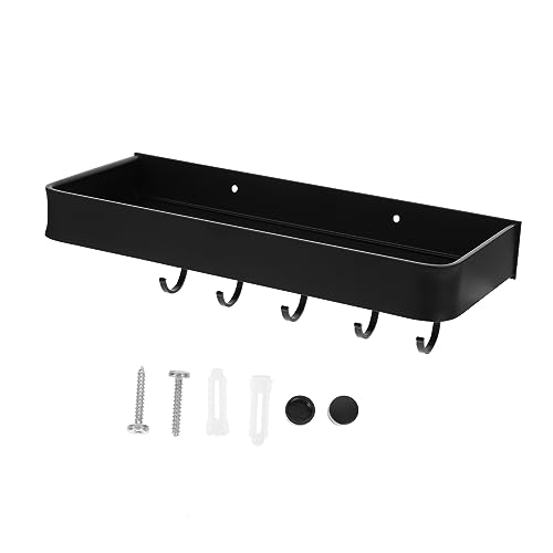 WOONEKY Badezimmerablage aus Wandmontierbares Floating Rack Badezimmerzubehör mit Haken kein Bohren Erforderlich und Langlebig von WOONEKY