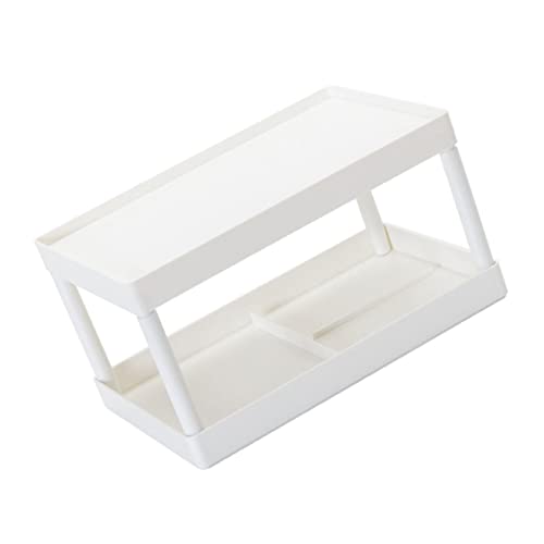 WOONEKY Doppellagiges Desktop Aufbewahrungsregal Weiß Makeup Storage Holder Platzsparendes Kosmetik und Pflegeprodukte Rack Stabiler Organizer für Schlafzimmer Badezimmer und Büro von WOONEKY