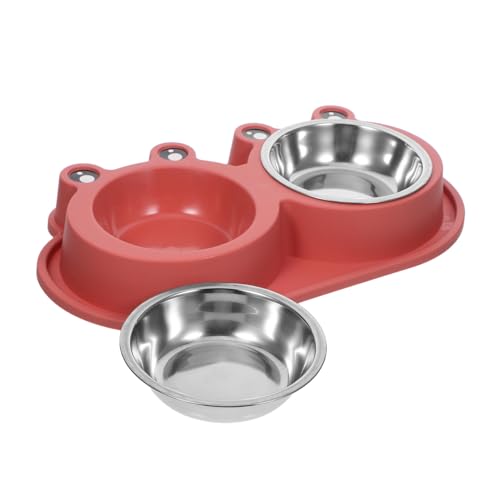 WOONEKY Doppelter Futternapf aus Edelstahl mit Antikriech-Schutz Rutschfestem Design Leicht und Tragbar Futter Wassernapf für Kleine bis Mittelgroße Katzen Hunde und Welpen von WOONEKY