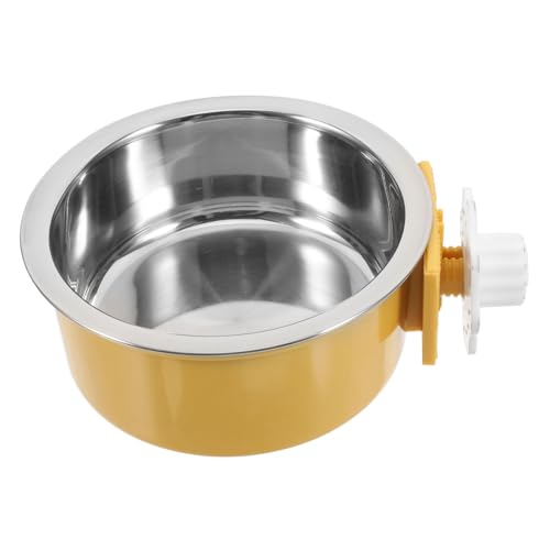 WOONEKY Hängender Hundekäfig Napf Gelb Antikipp Futternapf für Kleine Hunde Futter und Wasserschüssel Robust und Leicht zu Befestigen von WOONEKY