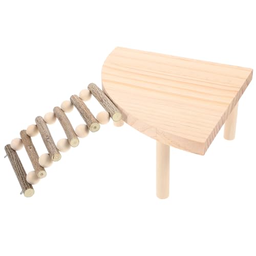 WOONEKY Hamster Kletterplattform aus Holz mit Leiter Langlebiges Bissfestes für Zwerghamster und Meerschweinchen Multifunktionale Kletterlandschaft Stabile Holzplattform von WOONEKY