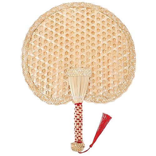 WOONEKY Handgefertigter Chinesischer Weizenstroh Handfächer Leichter Sommer Handventilator Retro Runder Manueller Fächer Praktische Kühlung für Strand Party und Wohnraumdekoration von WOONEKY