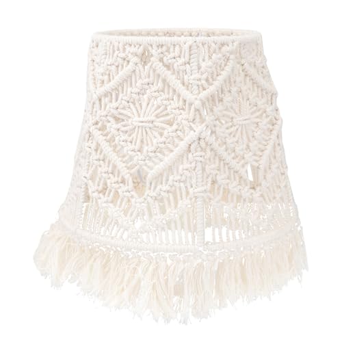 WOONEKY Handgewebter Boho Macrame Lampenschirm aus Natürlichem Baumwollseil Dekorativer Langlebiger Lampenschirm für Wohnzimmer Schlafzimmer Babyzimmer und Büro Minimalistisches Design von WOONEKY