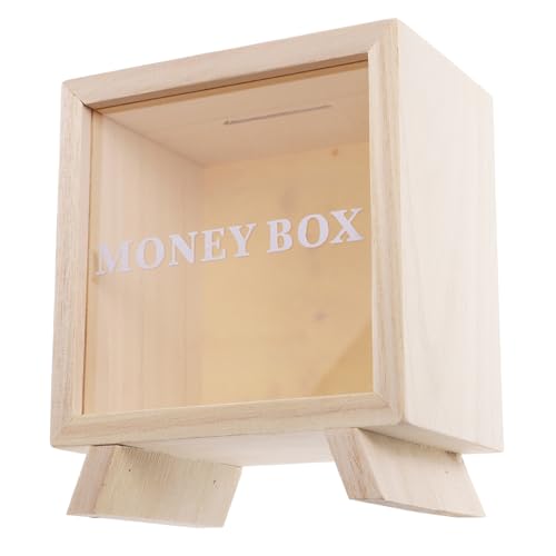 WOONEKY Holz spardose Piggy Bank für Geldsparbox aus Massivem Holz Multifunktionale Münzbox und Trinkgeldbehälter für Zuhause Büro und Dekorativ und Platzsparend von WOONEKY