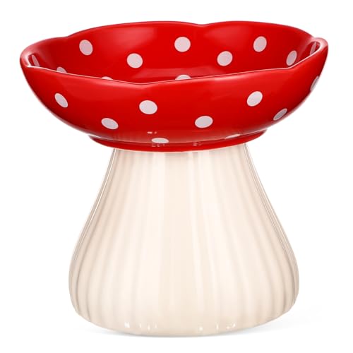 WOONEKY Keramik Katzenfutternapf Erhöht Schalenförmig Schnurrhaarfreundlich rutschfest mit Pilzdesign Rot für Sauberes Füttern und Einfache WOONEKY Keramik Katzenfutternapf Erhöht Schalenförmig Schnurrhaarfreundlich rutschfest mit Pilzdesign Rot für Sauberes Füttern und Einfache von WOONEKY