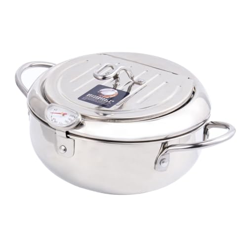 WOONEKY Kompakte Fritteuse mit Thermometer und Ölfilter für Induktionsherd und Gasherd Langlebige Mini Frittierpfanne für Gleichmäßiges Braten und Einfache Handhabung von WOONEKY