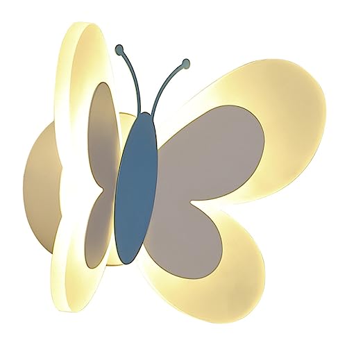 WOONEKY Moderner Schmetterling Wandlampe Dekorative Kinderzimmer Wandlicht Warmweiß Blau Für Flur Schlafzimmer Wohnzimmer von WOONEKY