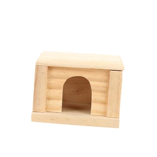 WOONEKY Natürliches Hamsterhaus aus Hochwertigem Holz mit Flachem Dach Abnehmbarem Dach für Einfache Reinigung mit Tür und Fenstern Komfortable Nagerhütte für Zwerghamster und Kleine von WOONEKY