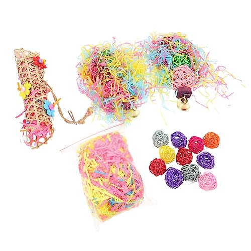 WOONEKY Parrot Biting Toy Teiliges mit Hänge und Stehplattform Natur Rattan Kauspielzeug für Papageien Unterhaltsames Vogelspielzeug zur Schnabelpflege und Beschäftigung im Käfig von WOONEKY