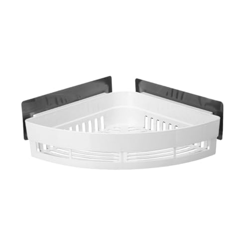 WOONEKY Stark Haftendes Bohrfreies Dreieckiges Badregal aus Weißem Abs Kunststoff Wandmontierter Eck Organizer mit Wasserabflussendem Design Großer Kapazität für Shampoo und von WOONEKY