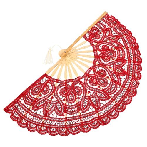 WOONEKY Vintage Spitzen Handfächer Rot Handlich Leicht Tragbar Eleganter Europäischer Stil für Bühne Tanz Party Hochzeit und Alltag Praktisches Accessoire für Erwachsene WOONEKY Vintage Spitzen Handfächer Rot Handlich Leicht Tragbar Eleganter Europäischer Stil für Bühne Tanz Party Hochzeit und Alltag Praktisches Accessoire für Erwachsene von WOONEKY