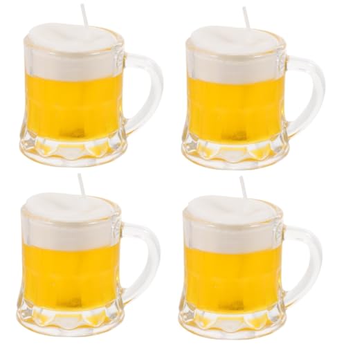 Wooneky Wachs Bierkerze 4 Stück Duftkerzen Für Getränke Mini Bierkrug Kerzen Für Hochzeiten Taufen Und Feiern Gelbe Duftvotivkerzen 7x6.5x22cm von WOONEKY