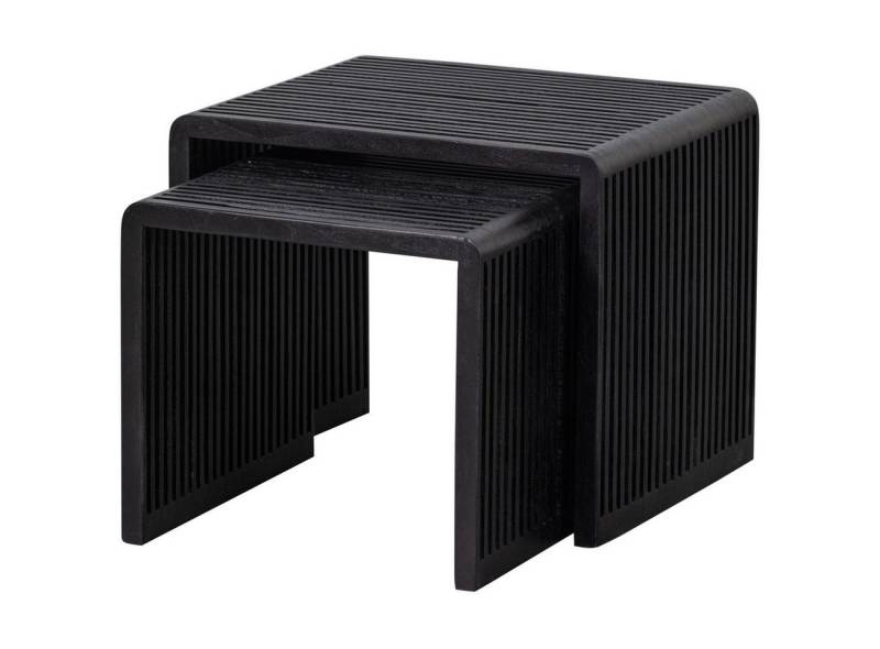 WOOOD Beistelltisch Willa 2er-Set aus recyceltem Teakholz, Schwarz von WOOOD
