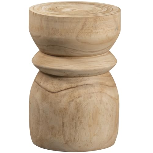 WOOOD Bikkel Hocker Rund - Natürliches Paulownia-Holz Langlebig Sitzhocker Planzentisch Couchtisch 2er Set Beistelltische - ø28x40 cm von WOOOD