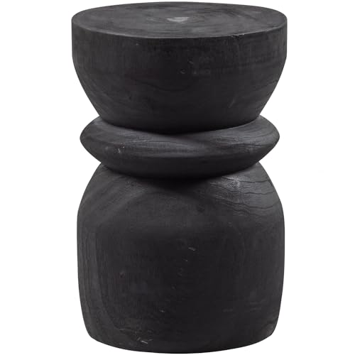 WOOOD Bikkel Hocker Rund - Schwarz gefärbtes Paulownia-Holz Langlebig Sitzhocker Planzentisch Couchtisch 2er Set Beistelltische - ø28x40 cm von WOOOD