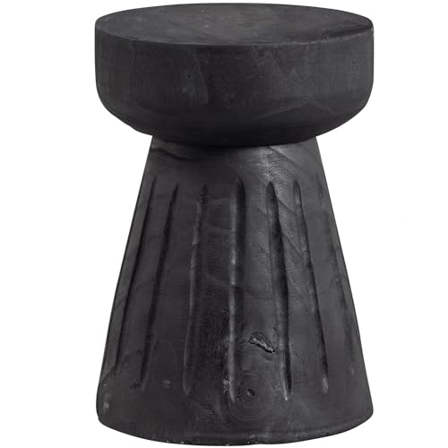 WOOOD Borre Hocker Rund - Schwarz Paulownia-Holz Langlebig Sitzhocker Planzentisch Couchtisch 2er Set Beistelltische bis 20kg Belastbar - ø28x40 cm von WOOOD