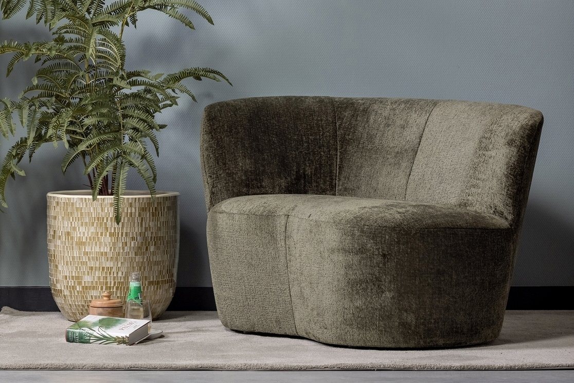 WOOOD Loungesessel Lounge Sessel Stone links - Struktur-Samt Warm Green, freistellbar von WOOOD