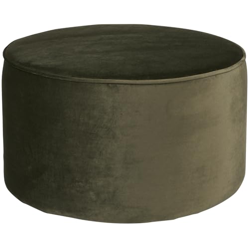 WOOOD Sara Hocker Ø 60 cm - Niedriger Pouf Sitzhocker Rund aus Samtstoff Fußbank Sitzpouf - Warmes Grün - 36x60x60 cm von WOOOD