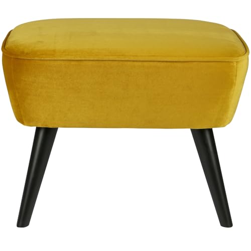 WOOOD Sara Sitzhocker, Hocker Samt Fußhocker Polsterhocker aus Samtstoff Gepolstert Pouf - Ocker Gelb - 56x41x36 cm von WOOOD