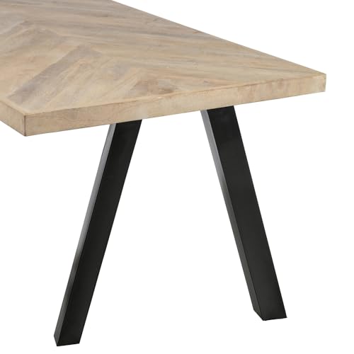 WOOOD Tablo Tischplatte Fischgrät 200x90 aus Mangoholz - White Wash - Zur Verwendung Tablo Tischbeine für Esstisch - 200x90x5.5 cm von WOOOD