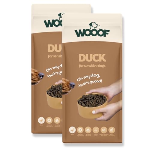 WOOOF Ente Trockenfutter für Hunde 36 kg natürlich proteinreich hypoallergen komplette Ernährung für alle Rassen Erwachsene Hunde gesunde Haut glänzendes Fell schonende Verdauung reich an Omega von WOOOF
