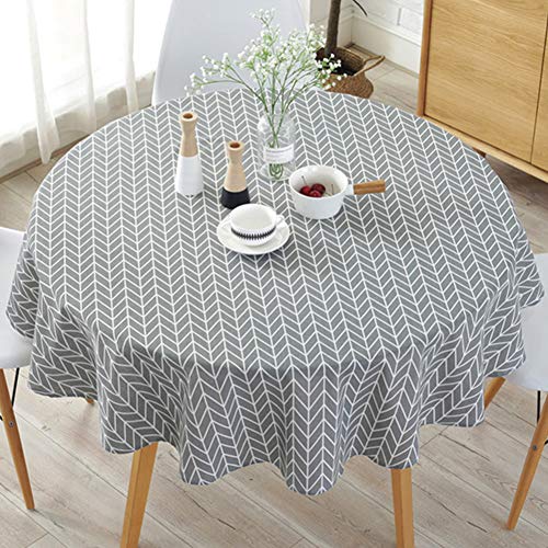 Schlichte Tischdecke im nordischen Stil, runde Tischdecken für runde Tischdecke, staubdichte Baumwolle Leinen, Tischdecke für Buffettisch, Partys, Urlaubsessen, Gray Arrow, Free Size von WOOPOWER