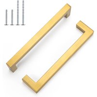 Goldene Küchenschrankgriffe, 2er-Set, Schubladengriffe aus gebürstetem Messing, Möbelgriffe, quadratische Schrankgriffe Goldene Küchenschrankgriffe, 2er-Set, Schubladengriffe aus gebürstetem Messing, Möbelgriffe, quadratische Schrankgriffe von WOOSIEN