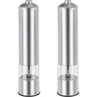 Runde Pfeffermühle im Presse-Stil, elektrisch, aus Edelstahl, Salz (Salz) oder Pfeffer, silberfarben von WOOSIEN