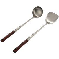 Wok Spatel und Schöpflöffel Werkzeug Set, 17 Zoll Spatel für Wok, Edelstahl Wok Spatel von WOOSIEN