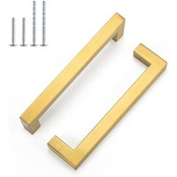 Woosien - Goldene Küchenschrankgriffe, 2er-Set, Schubladengriffe aus gebürstetem Messing, Möbelgriffe, quadratische Schrankgriffe von WOOSIEN