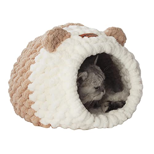 WOOWA Premium Katzenbett, Handgemachte Katzenhöhle, Katzenbetten für Indoor Katzen, Katzenbett Höhle, Katzenhaus Kätzchenbett, Katzenzelt, Katzenhöhle Bett, Überdachte Enclose Katzenbetten - Beige von WOOWA