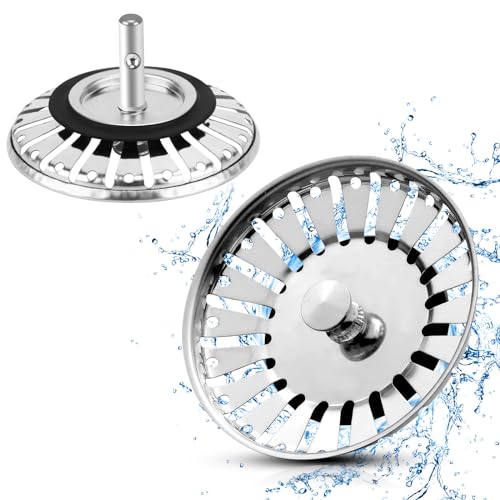 2 Stück Universal Waschbecken 84 mm Siebkörbchen Abflussstopfen Küchenspüle Stopper Anti Clogging Sieb Waschbeckenstöpsel mit Stöpsel Funktion für Ablauf-Ventils in Küchenspülen von WOOWAIR