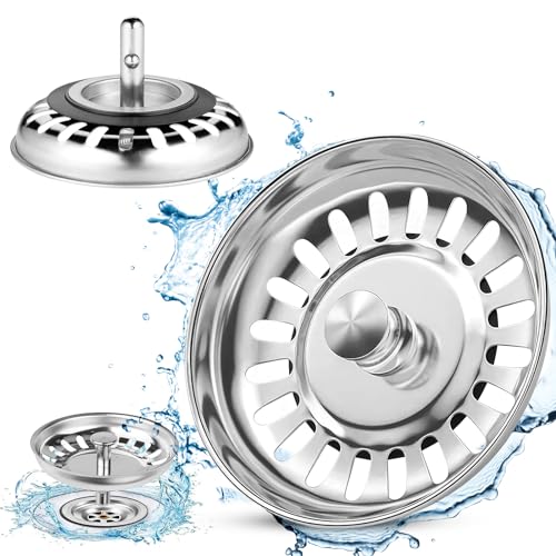 2 Stück Universal Waschbecken Ø80 mm Siebkörbchen Abflussstopfen Edelstahl Waschbeckenstöpsel Waschbeckensieb Sieb Stöpsel Abfluss Küche Spüle Abflussstopfen Küchenspüle Edelstahl von WOOWAIR