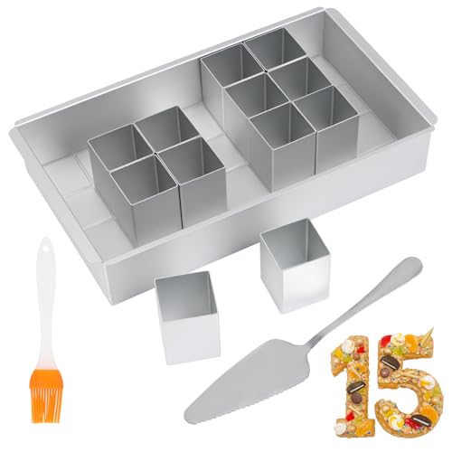 Backform Zahlen Groß, Aluminium Backformen Zahlenbackform, Buchstaben Kuchenform, Zahlenform zum Backen, Number Cake Backform Verstellbar Antihaft für DIY Backen Formen Set mit Silikon Pinsel L von WOOWAIR