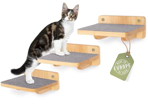 WOOWOOD® Kletterwand Katzen | Katzentreppen 3er-Set | Katzentreppe Wand | Katzen Kletterwand Set | Katzenleiter | Katzenwand Klettern | Catwalk Katze | Katzen Wand Klettern | M von WOOWOOD