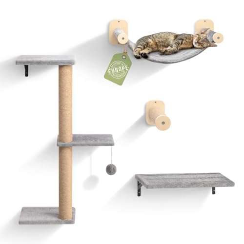 WOOWOOD® Kletterwand Katzen Set inkl. Katzentreppe Wand I Kratzbaum Wand I Hängematte Katze I Wandkratzbaum I Katzenmöbel I Katzenwand I Katzen Kletterwand Set (8-teilig) von WOOWOOD