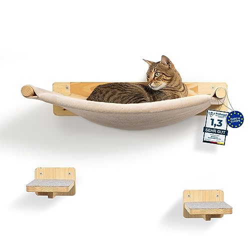 WOOWOOD® Kletterwand Katzen inkl. 2X Katzentreppe Wand [Extra Stabil] I Kratzbaum Wand I Hängematte Katze I Katzenwand I Wandkratzbaum I Katzenmöbel I Katzen Kletterwand I Katzenhängematte Wand von WOOWOOD