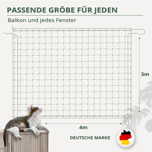 WOOWOOD Katzennetz für Balkon [Ohne Bohren] - Katzennetz Drahtverstärkt - Katzenschutznetz Wetterfest & UV-beständig - Katzengitter Inkl. 20 Kabelbinder & Dübel - Katzennetz Balkon und Fenster (4X3m) von WOOWOOD