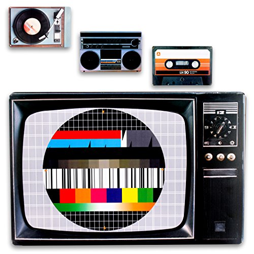 Kunststoff Tischsets Untersetzer im Retro 80er Style im 4er Set als Kasette, Testbild, Plattenspieler und Getthoblaster von WOP ART