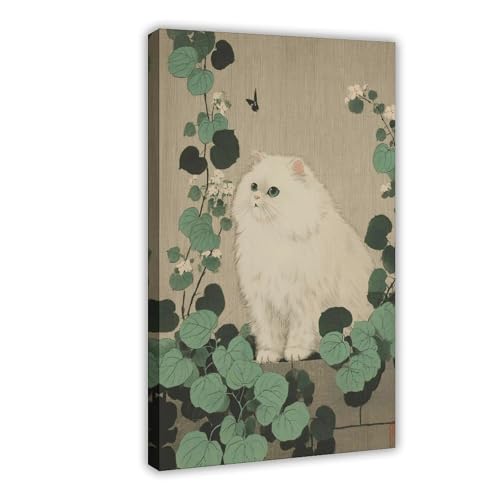 Poster mit weißer Katze, Leinwandposter, Schlafzimmer, Dekoration, Landschaftsdekoration, Geschenk, 60 x 90 cm von WOPIYNAG