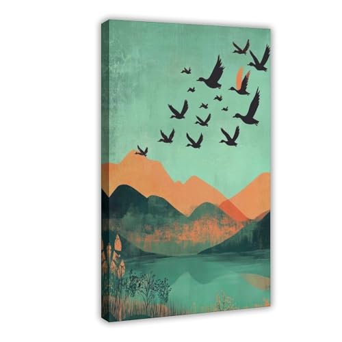 WOPIYNAG Bergvögel-Kunstposter, Leinwand-Poster, Schlafzimmer-Dekor, Landschaftsdekoration, Geschenk, 60 x 90 cm von WOPIYNAG