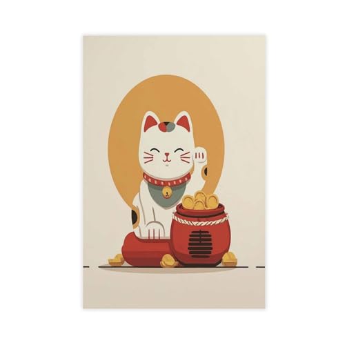 WOPIYNAG Glückskatzen-Poster, japanische Maneki-Neko-Leinwand-Poster, Wandkunstdruck, Bild, Gemälde, 30 x 45 cm von WOPIYNAG