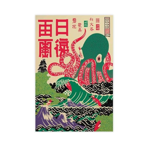 WOPIYNAG Japanischer Oktopus-Poster, Druck, Leinwand, Poster, Schlafzimmer, Dekoration, Landschaftsdekoration, Geschenk, 20 x 30 cm von WOPIYNAG