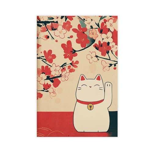 WOPIYNAG Japanisches Glücks-Poster mit Maneki-Neko-Katze, Leinwand-Poster, Schlafzimmer, Dekoration, Landschaftsdekoration, Geschenk, 30 x 45 cm von WOPIYNAG