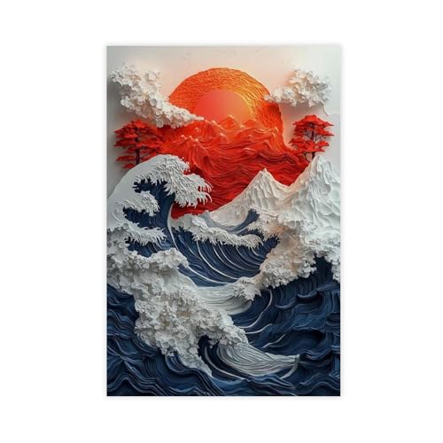 WOPIYNAG Japanisches Wellenkunst-Poster, Leinwand-Poster, Schlafzimmer-Dekor, Landschaftsdekoration, Geschenk, 60 x 90 cm von WOPIYNAG