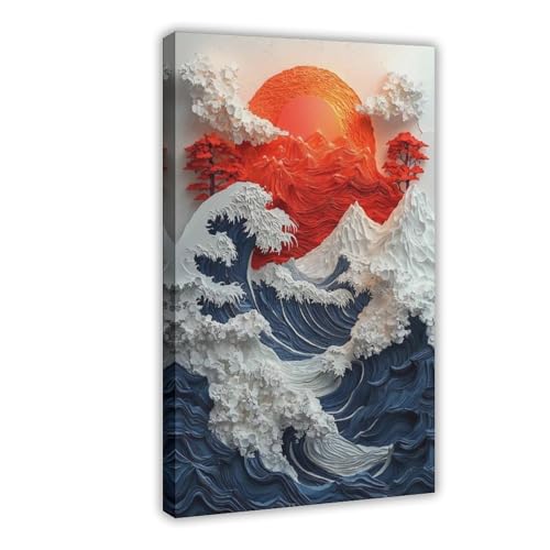 WOPIYNAG Japanisches Wellenkunst-Poster, Leinwand-Poster, Wandkunstdruck, Bild, Gemälde, 50 x 75 cm von WOPIYNAG