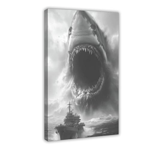 WOPIYNAG Leinwand-Poster, Motiv: Monströser Hai-Angriff, Wandkunstdruck, Bild, Gemälde, 20 x 30 cm von WOPIYNAG