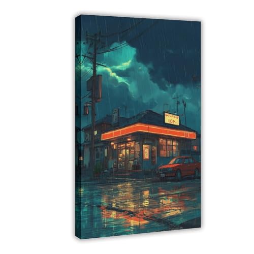 WOPIYNAG Leinwandposter, Motiv: Japanische Regennacht, Schlafzimmer, Dekoration, Landschaftsdekoration, Geschenk, 30 x 45 cm von WOPIYNAG